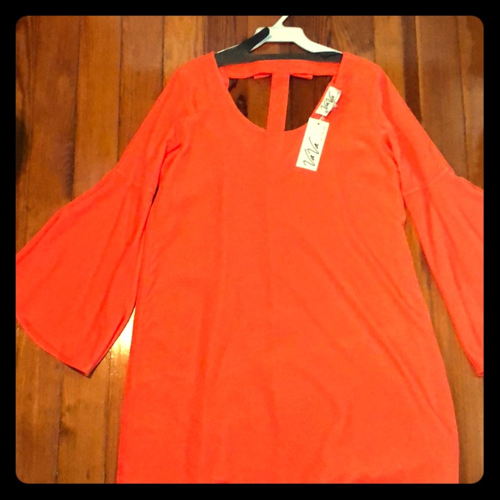 Neon orange bell sleeved dress